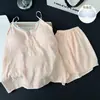 Directo de Fábrica Nueva Camisola de Algodón Nube con Sujetador Incorporado Conjunto de Dos Piezas Pijama Pantalones Cortos Simples de Verano Ropa de Casa Transpirable