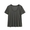 Camiseta Casual de Manga Corta de Color Puro Estilo Perezoso para Mujer 2025 Verano Nuevo Sexy Cuello en U Amplio Holgada Versátil