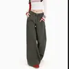 Pantalones de pierna ancha de cintura alta color verde militar que te hacen ver más alto y delgado, modernos y cómodos, versátiles jeans de cintura alta hasta el suelo, ropa de mujer a la moda