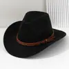 Sombrero de Vaquero Occidental para Hombre y Mujer Sombrero de Fieltro con Copa Hebilla Cuadrada de Cuero con Remaches Metálicos Sombrero de Jazz Sombrero de Parry