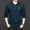 Camisa Polo Estilo Nuevo de Primavera Camiseta de Manga Larga para Hombre Color Sólido Cuello de Solapa Mediana Edad Holgada de Moda Sudadera de Moda para Hombre