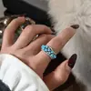 Anillo simple estilo japonés y coreano azul con microincrustaciones de circonita y perla, lujo ligero, diseño de nicho, popular entre las celebridades de internet, anillo de dedo versátil