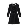 Vestido de Tricô de Alta Qualidade Estilo Francês Redutor de Idade Emagrecedor Preto Gola Redonda Manga Longa Comprimento Médio Nicho Para Pausa Para o Chá