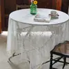 Mantel de Encaje Hueco con Borlas Color Marfil Ambiente Cubierta Redonda para Mesa Decoración del Hogar Tela Suministro Transfronterizo Disponible