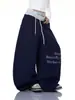 Primavera y Otoño Letra Americana Perforación Caliente Bloque de Color Pantalones Deportivos Casuales de Pierna Ancha Sueltos para Mujer Danza de Jazz de Moda