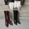 Botas de Caballero de Cuero de Vaca para Mujer Botas Altas Invierno Nuevo Estilo Piel Genuina Punta Fina Tacón de Aguja Tacón Medio Botas hasta la Rodilla Botas Rectas para Mujer