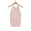 Camisola de cuello redondo con pliegues y torsión tipo halter para mujer, pura, lustrosa, sexy, sin espalda, top ajustado para debajo de la ropa, top sexy