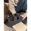 Sapatos Birkenstock Femininos Cinza com Laço Perfumado, Aumento Interno, Forrados com Pelúcia, Mary Jane, Sola Grossa, Sapatos Rasos de Pelo