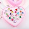 Anel das crianças caixa de presente estudante Love Box Set Rhinestone Meninas 'Ring ajustável 36 Princess Ring