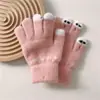 Guantes de Invierno para Mujer Lindos Engrosados Cálidos Otoño e Invierno Estudiantes Ciclismo a Prueba de Frío Cinco Dedos Pantalla Táctil Guantes de Algodón