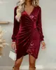 Vestido de Veludo Slim-Fit Sexy e Moderno com Decote em V e Lantejoulas - Novo Site Independente Europeu e Americano Cross-Border da Amazon 2025