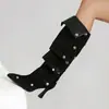 Talla 34-48 Transfronteriza Talla Grande Botas de Mujer Otoño e Invierno Punta Fina Caña Alta Botas Martin Suela de Goma Suave Mujer Tacón de Aguja Estilo Europeo y Americano Color Sólido