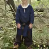 2025 Camisa de Lino de Verano Asiática Medieval para Niños Cuello Redondo Retro Holgada Casual Infantil