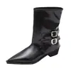 Botines de caña alta hasta la mitad de la pantorrilla con caña ajustada, punta fina, estilo moderno 2026, tacón grueso, nuevas botas de jinete con hebilla de cinturón, botas de mujer para primavera y otoño