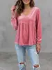 Moda europea y americana transfronteriza: Nueva colección de otoño 2026 de ropa para mujer - Top/camisa de manga larga, cuello en V, con ribete de encaje, de terciopelo, casual, corte holgado