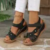 Sandalias Romanas Retro de Cuña con Tira Cruzada Tallas Grandes para Mujer 2026 Verano Huecas de Suela Gruesa de Una Tira Sandalias de Playa para Mujer