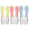 Luvas de Lavar Louça Domésticas de Lã Extra Longas com Boca Larga Florzinhas Luvas de Limpeza para Lavanderia Impermeáveis Espessas com Punho Elástico