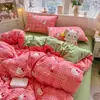 Juego de ropa de cama fresco y sencillo para dormitorio, agradable para la piel y suave, gasa abullonada, juego minimalista de cuatro piezas