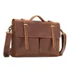 Pasta de Couro Genuíno, Bolsa Transversal de Ombro Horizontal de Couro Bovino de Primeira Camada, Bolsa de Mão Multifuncional de Couro Crazy Horse, Bolsa Masculina de Couro Crazy Horse