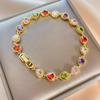 Conjunto de Cobre Colorido com Zircônia Pulseira Banhada a Ouro Fecho Coração de Pêssego Joia Feminina de Alta Qualidade