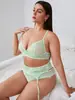 Conjunto de Lingerie Transparente com Renda e Laços para Meninas Plus Size Europeias e Americanas Estilo Desejo Puro Sutiã de Tiras com Laço Cinto de Liga 7327