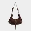 Bolso de mano nuevo para mujer, elegante bolso con forma de media luna, bolso de hombro, moderno y elegante, bolso de piel de ante, bolso de moto
