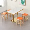 Mesa y sillas de comida rápida taburete de madera maciza restaurante snack catering comercial encimera de roca borde dorado tienda de té de leche cafetería mesa cuadrada pequeña