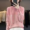 23 otoño e invierno Nuevo suéter a rayas de color contrastante suelto moda adelgazante manga larga sudadera con capucha suéter de lana para mujer