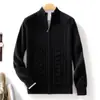Cárdigan de suéter grueso trenzado tejido para hombre, nuevo, casual, de lana con cremallera y cuello semi-alto, corte holgado para hombre, para otoño e invierno