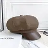 26 Chapéu Octogonal Novo de Outono Texturizado Retrô com Aba Curta e Acabamento em Couro, Estilo Simples e Artístico, Disponível para Atacado