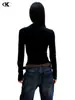 Camiseta Básica de Manga Larga de Color Sólido con Cuello Redondo Estilo Americano 11Kn para Mujer, Top Versátil de Corte Ajustado que Ceñe la Cintura