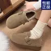 Botas de Nieve de Suela Gruesa de Hong Kong para Mujer 2025 Nuevo Otoño e Invierno Todo Incluido Retro Zapatos Birkenstock Zapatos Cálidos de Lana y Algodón con Forro de Felpa