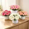 Planta em vaso com flor artificial, decoração de mesa para sala de estar, casa, mesa de jantar, flores artificiais decorativas de peônia e rosa