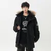 Estilo Nuevo Invierno 2025 Transfronterizo Chaqueta de Plumas con Capucha para Hombre con Cuello de Piel, Engrosada Cálida Holgada Talla Grande Abrigo de Moda