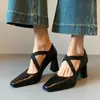 Sapatos Mary Jane Retrô, Novo Estilo, Boca Rasa, Salto Grosso, Salto Alto Elegante para Mulheres, Sapatos de Uma Tira com Tira Cruzada, Novo Modelo de Verão 2026 para Mulheres
