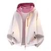 Chamarra con cierre de bloques de color estilo americano, unisex, para actividades al aire libre, a prueba de viento, estilo juvenil, top casual para otoño e invierno