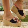Sandalias de Plataforma con Cuña de Suela Gruesa de Gran Tamaño Wish2025 Verano Nuevas para Mujer con Flores para Usar al Aire Libre 34-43