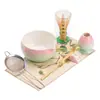 Set de Ocho Piezas Matcha con Gradiente Verde Brillante, Utensilios de Cerámica para Preparar Matcha de la Dinastía Song, Juego de Té Completo, Tazón de Té, Cepillo para Té