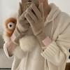 Guantes sólidos boutique de tacto tipo cachemira para mujer, compatibles con pantalla táctil, con hilo de lana con flor, alta calidad, otoño e invierno, Japón y Corea