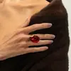 Anillo Abierto de Gota de Agua Asimétrica Retro Francés Transfronterizo Europeo y Americano Anillo Manchado Barroco de Nicho Joyería de Mano para Mujer