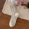 Meias femininas de outono e inverno até a panturrilha com bolinhas tridimensionais e laços, meias femininas versáteis estilo coreano, meias de algodão puro