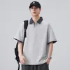Camisa Polo de Manga Corta con Retazos a Cuadros para Hombre, Estilo Verano, Limpia y Elegante, Camiseta Pesada de Manga Media con Cuello Campana Estilo Americano