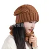 Conjunto Popular de Chapéu e Cachecol Europeu e Americano para Inverno, à Prova de Frio e Quente, Chapéu de Tricô com Proteção para Orelhas, Chapéu de Lã de Puxar