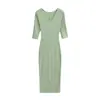 Vestido Bodycon Sexy Alto de Cuello en V para Mujer Estilo Puro Deseo Vestido Largo Chica Caliente Kardashian Manga Larga Vestido Base Cepillado