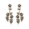 Brincos Za Exagerados Criativos Vazados Liga de Metal Diamante Flor Pequena Costurada Brincos Longos Florais Totalmente Cravejados Retro Europeus e Americanos para Mulheres