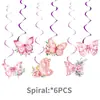 Decoraciones para fiesta de cumpleaños de mariposas rosas, fondo de forma irregular, banderines de cuerda, decoraciones colgantes en espiral, globos, adornos para pastel y arreglos
