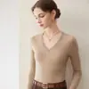 Estilo Ligeramente Maduro~ Suéter de Cachemira tipo Pulóver para Mujer Otoño Invierno Cuello en V Manga Larga Corte Ajustado Tejido de Canalé Suéter Base