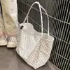 Bolso de hombro de lona con lunares blancos y negros, bolso tote informal de estilo japonés de gran capacidad, versátil para estudiantes y para ir al trabajo