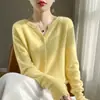 Estilo de Commute Otoñal Nuevo Cárdigan de Punto de Lana de Cordero de Cuello Pequeño Estilo Corto Suéter Top para Mujer Manga Larga Ropa de Abrigo Color Camel
