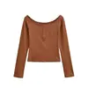 Camiseta de Manga Larga Off-Shoulder Estilo Hot Girl, Nueva Moda de Primavera Versátil Ajustada Top Base Corto para Mujer